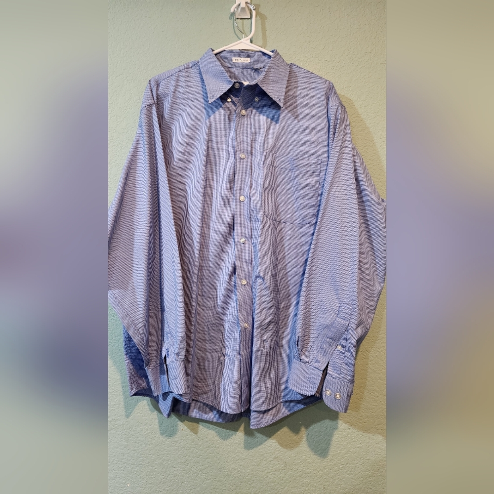 IZOD Button Up Shirt Mens large Blue White Plaid Houndstooth Long Sleeve Preppy - Picture 1 of 7